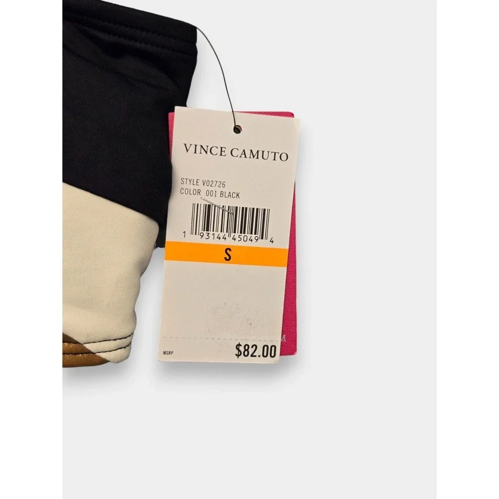 Vince Camuto Bandeau Bikini Top Black Metallic Gold Stripe S Retro Beach NWT - Picture 3 of 7